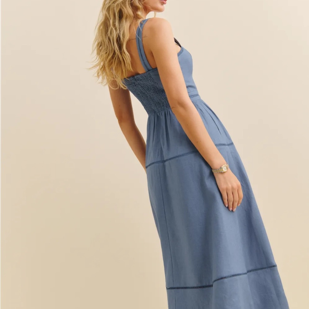 Reformation Everett Linen Dress Cornflower